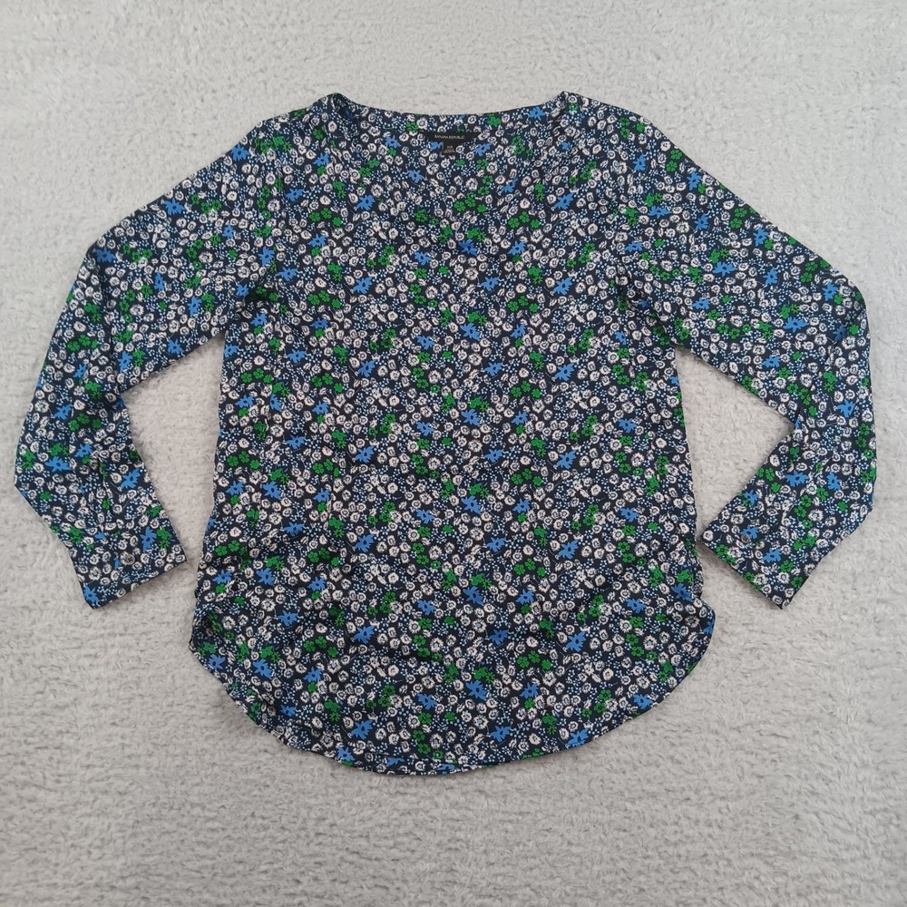 Banana Republic Top LS Crew Perfect Tee Women XS Blue Bella Floral Long Sleeve